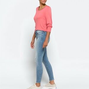 Kut from the Kloth Dayna Distressed Frayed Hem Light Blue Skinny Jeans